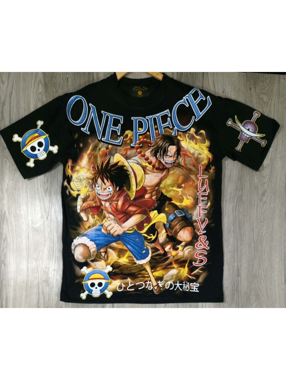 Rare One Piece Luffy Ace Straw Hat Crew Apple Pie Shirt XL